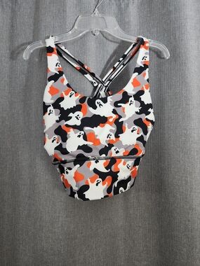 Ghost Print Strappy Sports Bra - Orange, Black, White, Gray